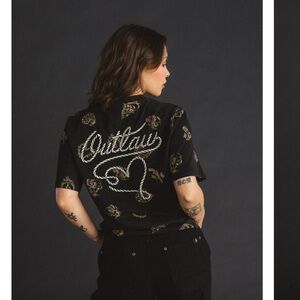 Outlaw Graphic Black Tee with Gold Accents
